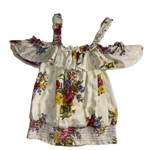 House of Harlow 1960 Floral Cold Shoulder Smocked Crop Boho Cottagecore Size M